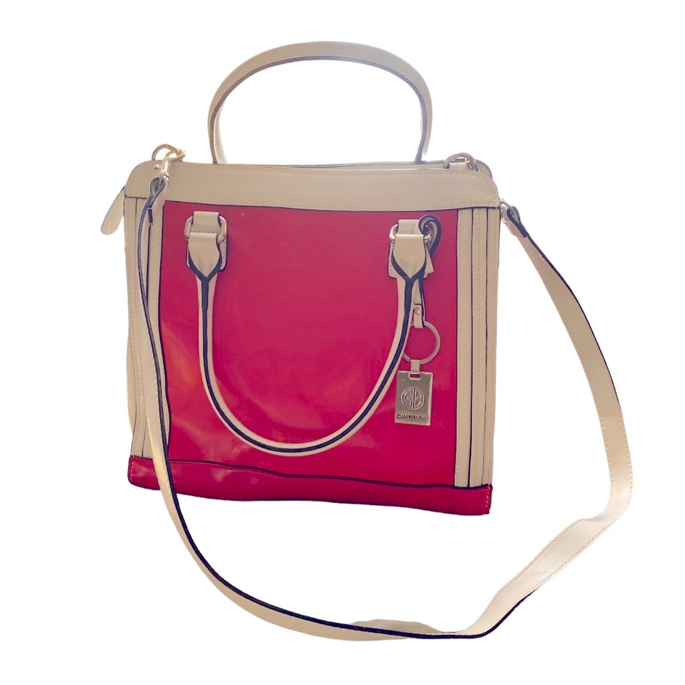 EUC GIANI BERNINI Large Leather Handbag Purse Pink and White